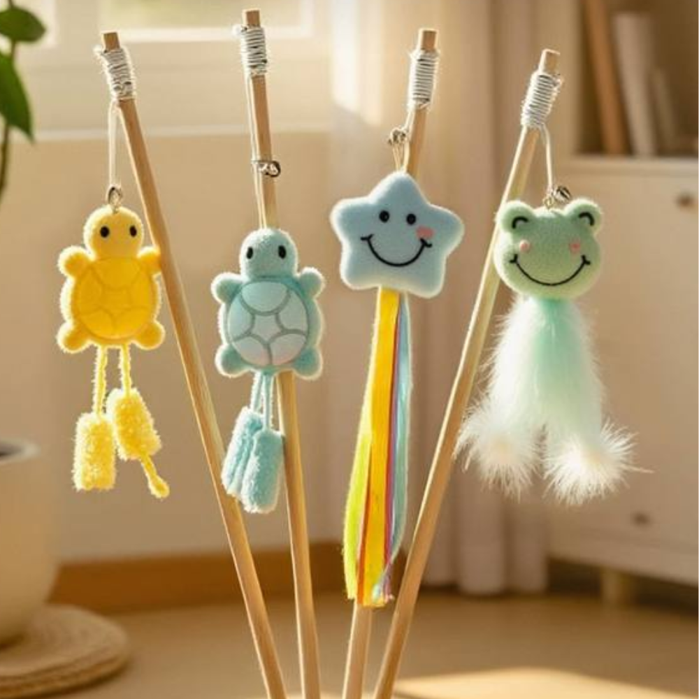 Wooden Cat Stick Toy
