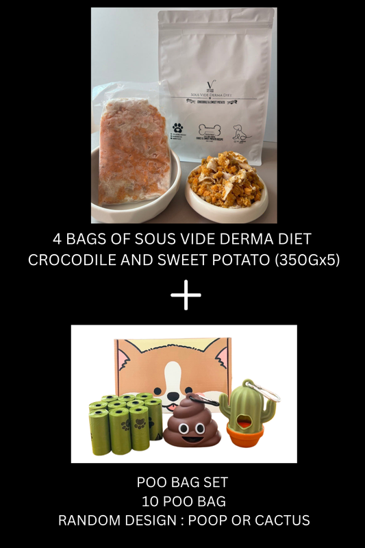Sous Vide Derma Diet - BUNDLE : Crocodile & Sweet Potato (350gx5) & 1 FREE POO BAG SET