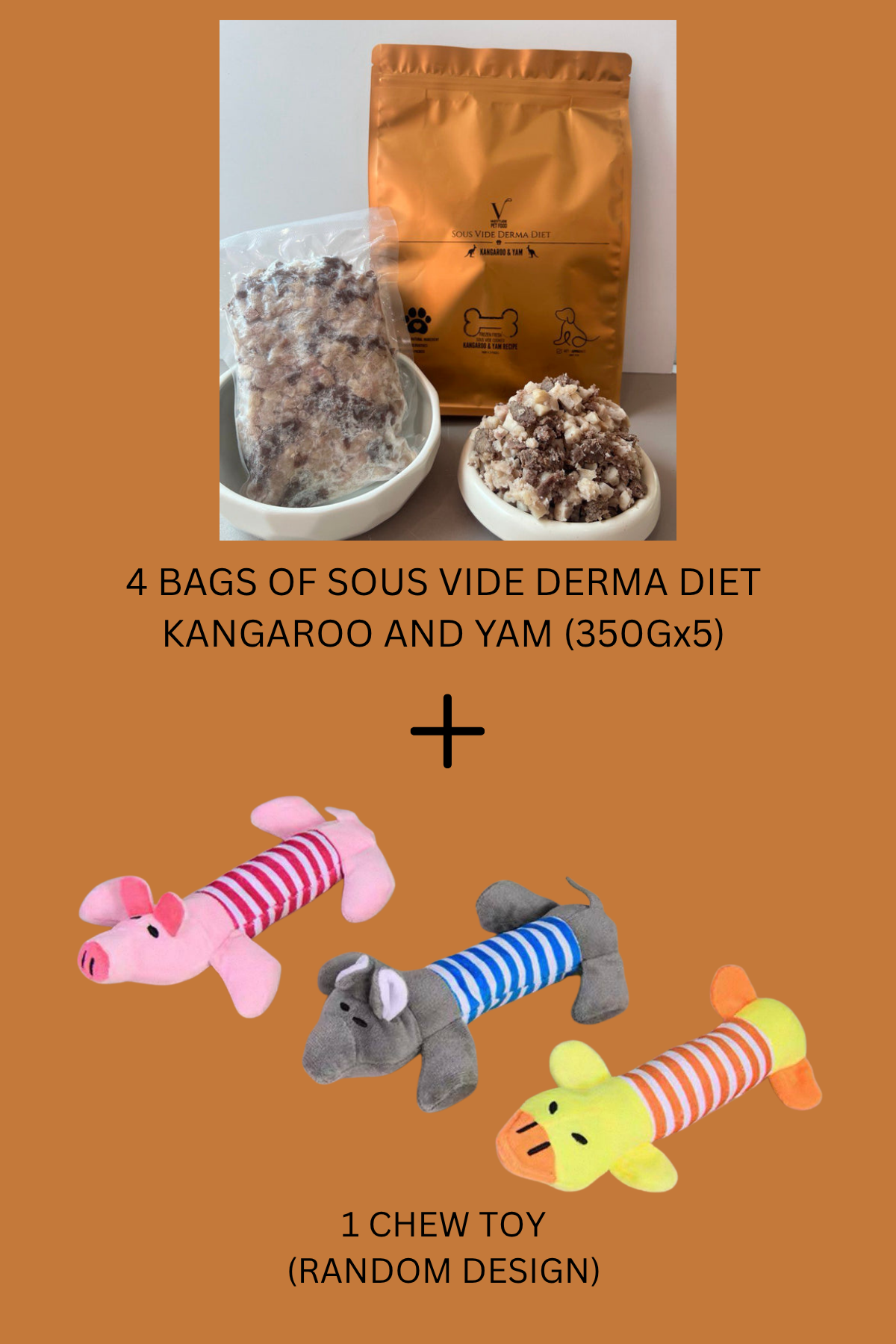 Sous Vide Derma Diet - BUNDLE : Kangaroo & Yam (350gx5) + 1 FREE Toy