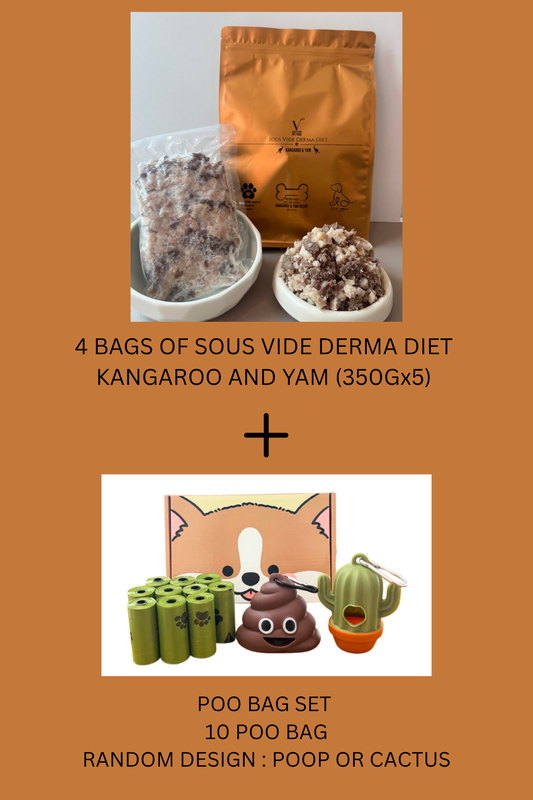 Sous Vide Derma Diet - BUNDLE : Kangaroo & Yam (350gx5) + 1 FREE POO BAG SET