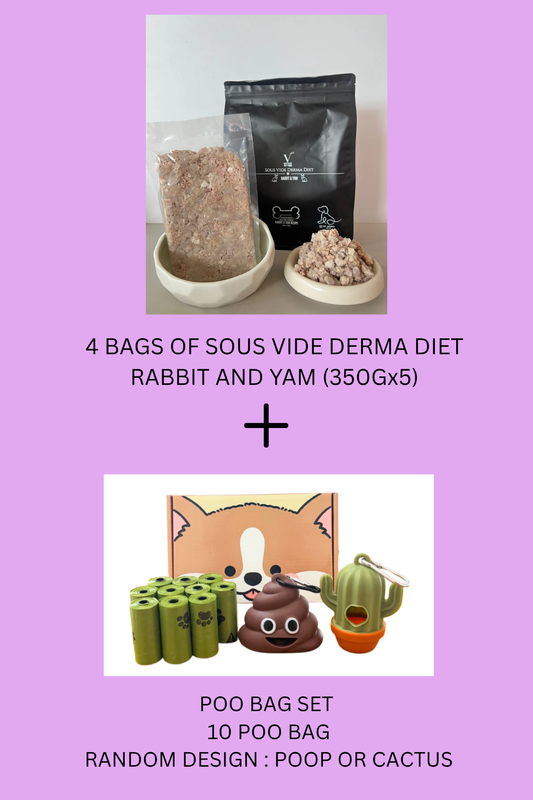 Sous Vide Derma Diet - BUNDLE : Rabbit & Yam (350gx5) &1 FREE POO BAG SET